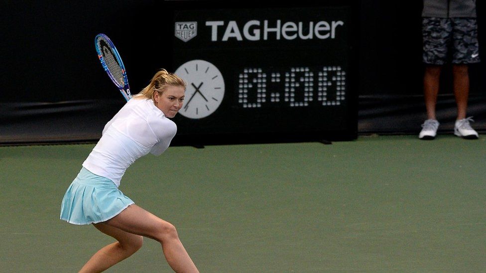 Maria Sharapova plays in an exhibition match in Los Angeles in December 2015