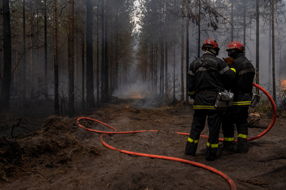Firefighters prepare to extinguish tactical blazes near Hostens