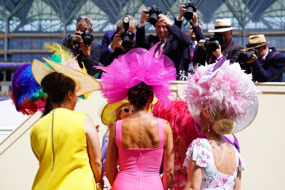 Racegoers have their picture taken during day three of Royal Ascot at Ascot Racecourse