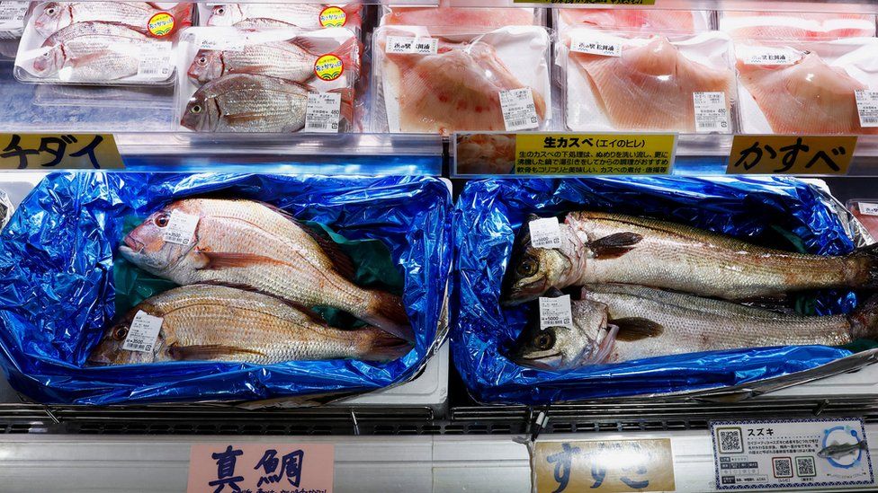 A view of locally caught seafood at the Hamanoeki Fish Market and Food Court in Soma, Fukushima Prefecture, Japan.