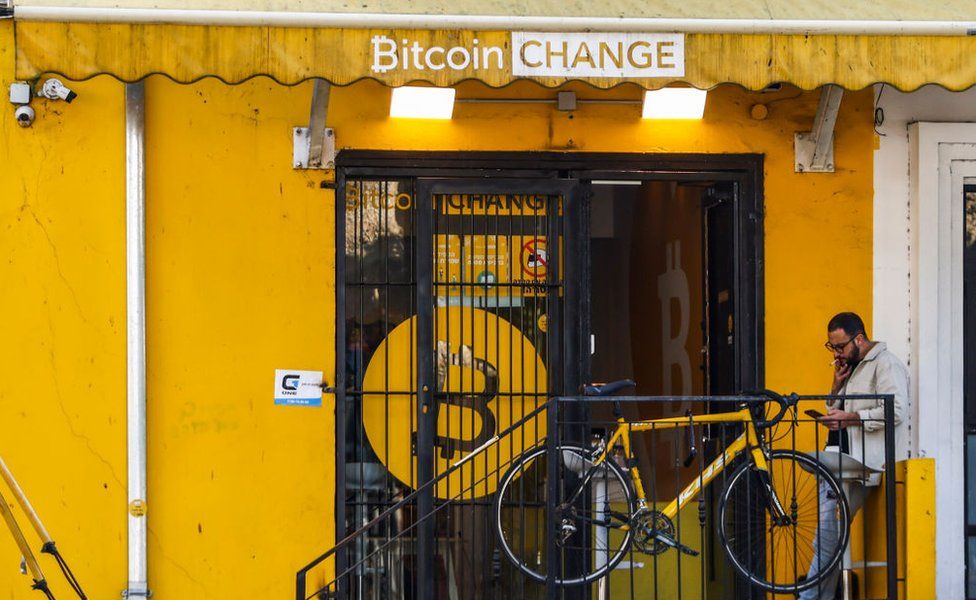 Bitcoin change store in Tel Aviv, Israel on December 30, 2022.