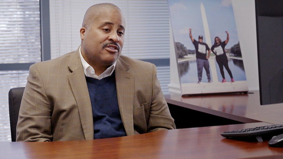 Cliff Albright, co-founder of Black Voters Matter, speaking to the BBC in his Atlanta, Georgia office