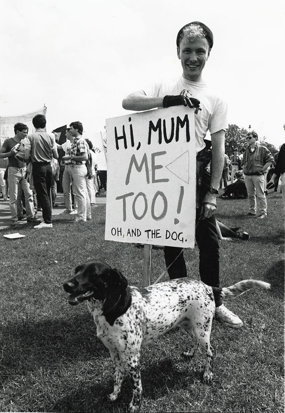 People attend the Pride march in 1985