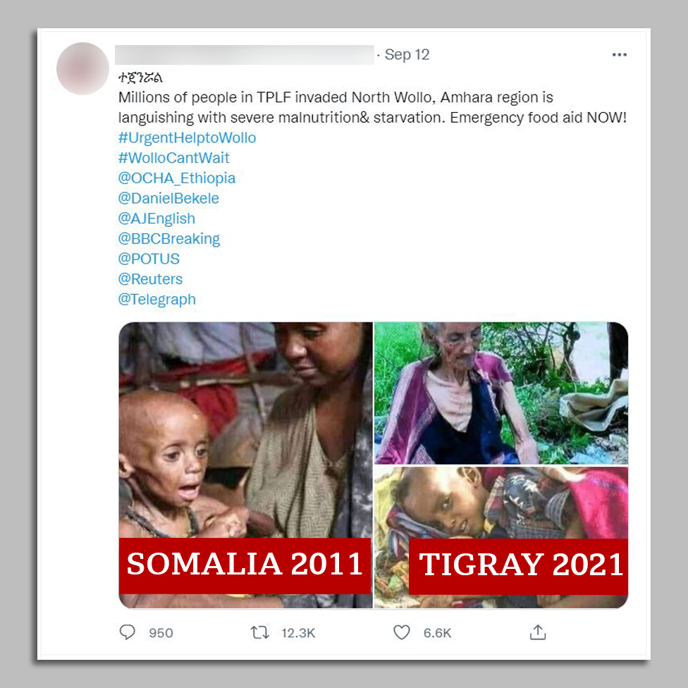 Screengrab of tweet with image from Somalia and Tigray