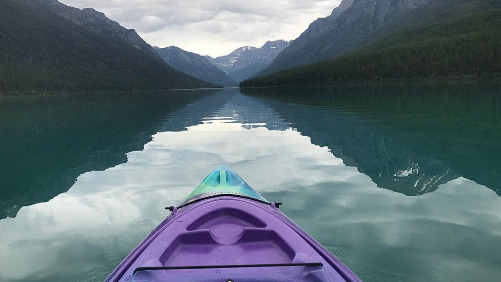 Kayak in Bowman Lake, Montana
