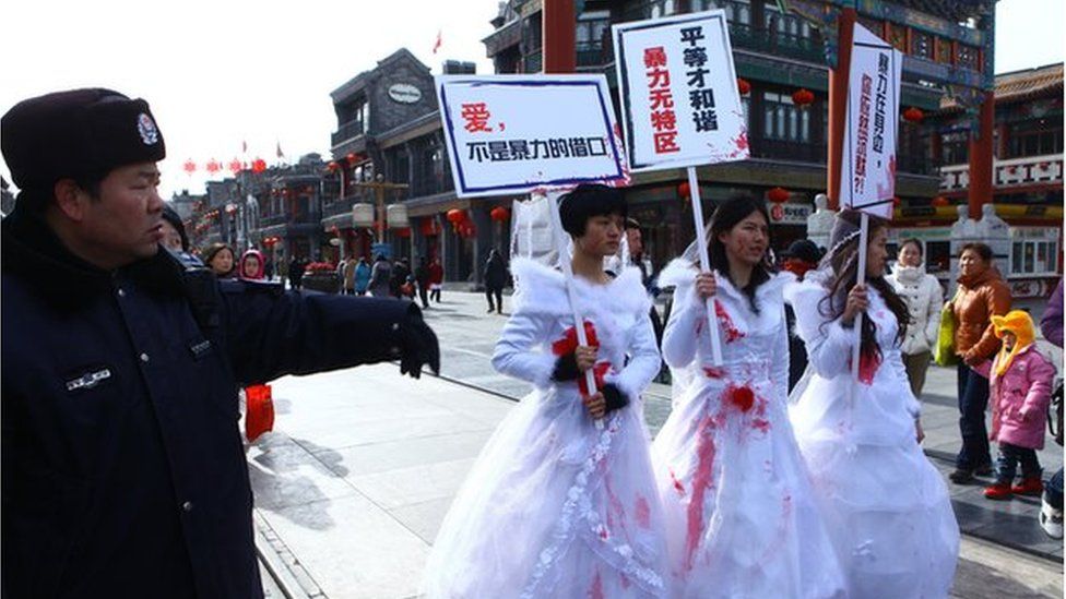 In 2012 several women activists held a protest against domestic violence in China