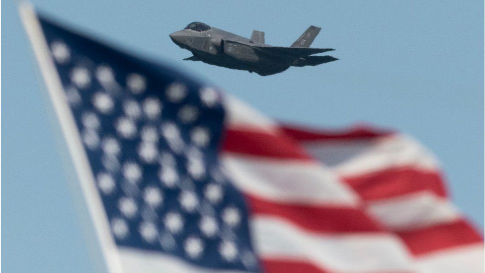 F-35 fighter plane pictured with a US flag (file photo)