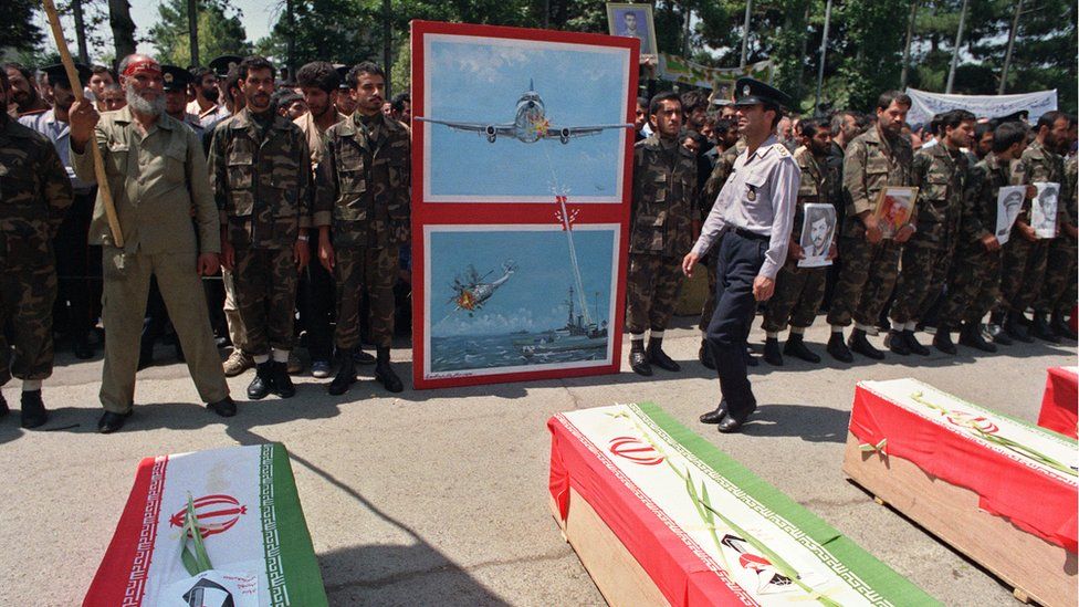 Coffins of victims of IR655 attack in Tehran - July 1988