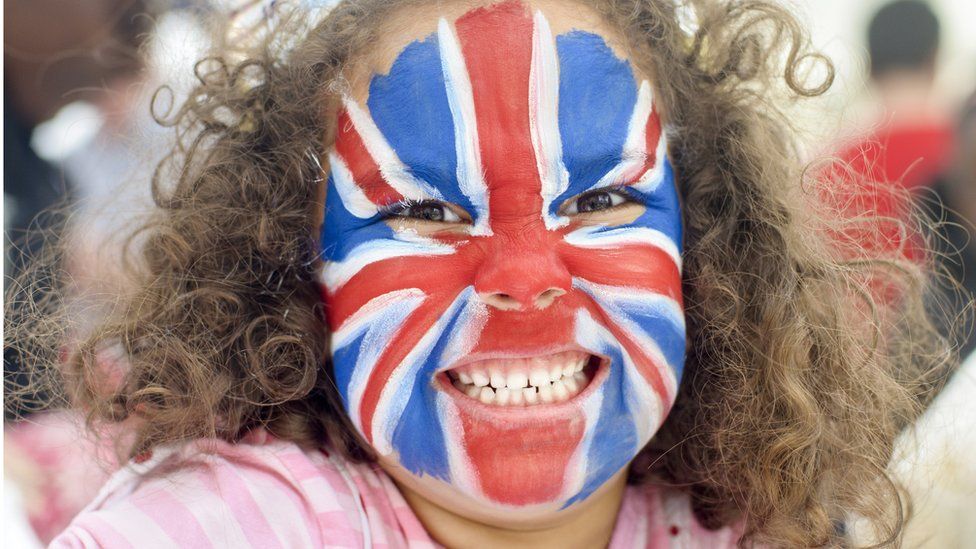 Girl with Union Jack flag painted on face