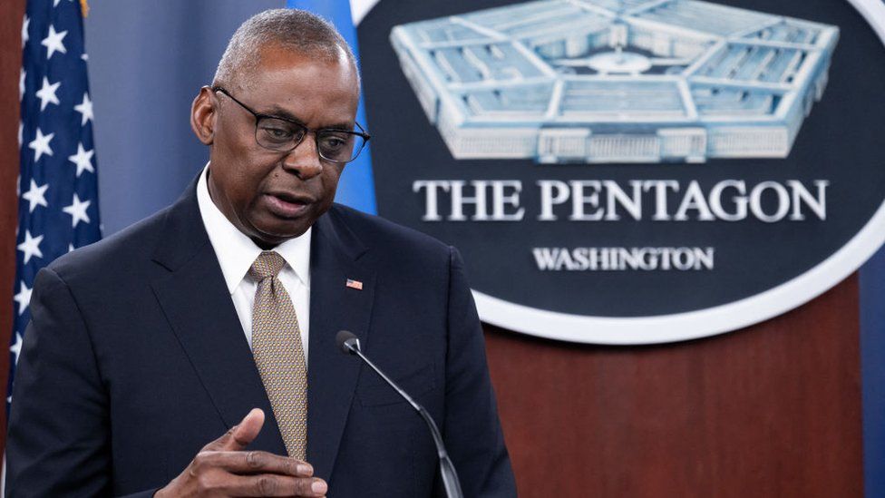 US Defence Minister Lloyd Austin speaks during a press conference after concluding the Ukraine Defence Contact Group at the Pentagon in Washington, DC, on April 26, 2024