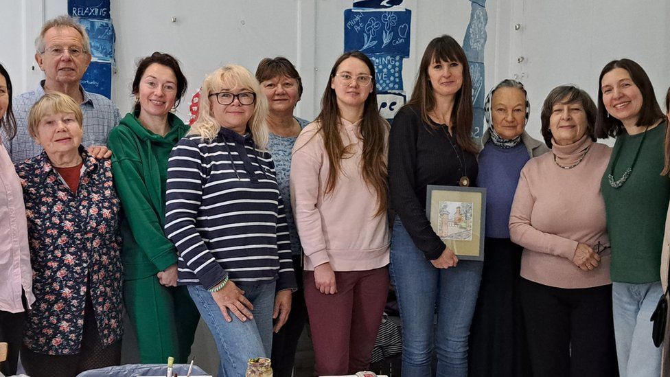 A group of Ukrainian women who have produced a photographic exhibition in Farnham, Surrey