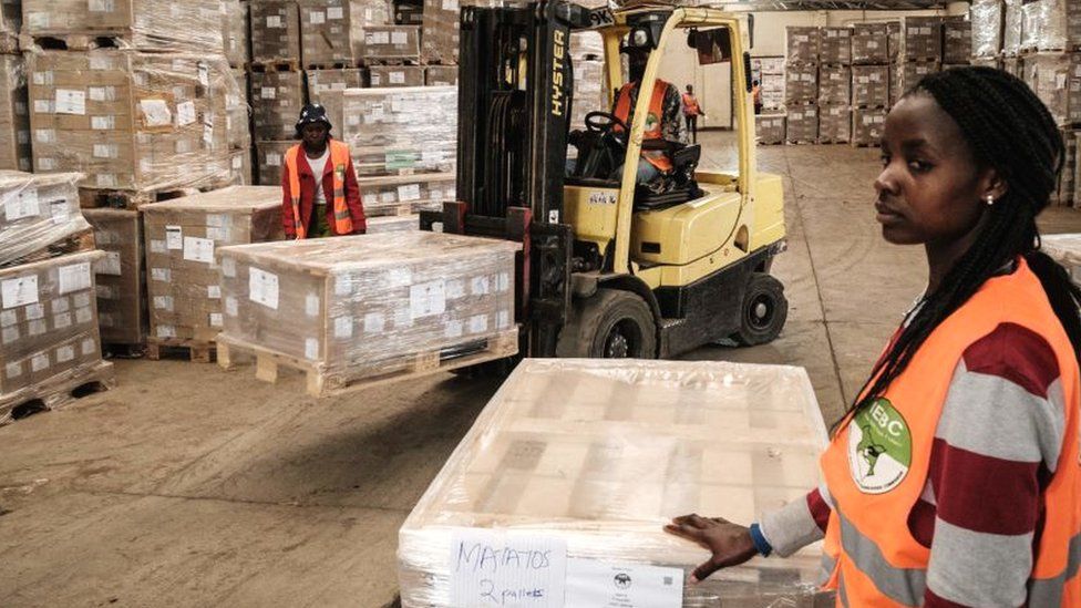 Ballot boxes being stacked up in Nairobi warehouse