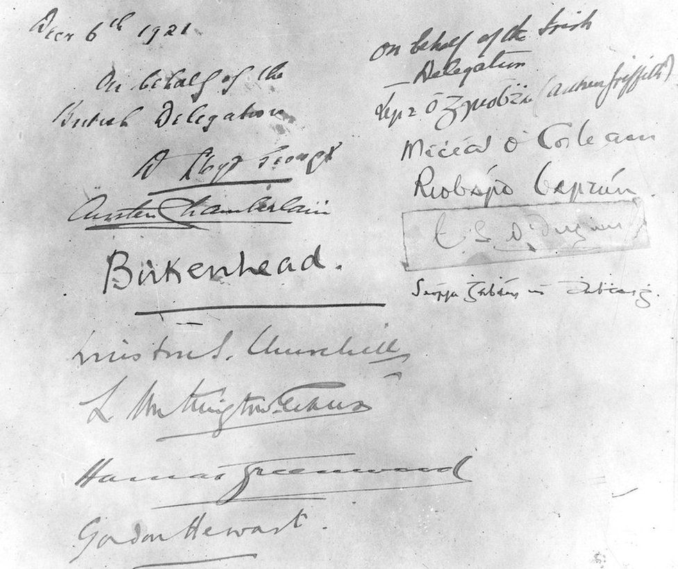 The signatures on the document that outlined the terms of the treaty