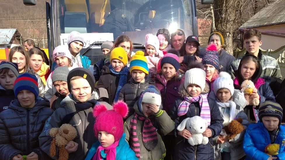 A group of Ukrainian children arrive safely in Mukachevo