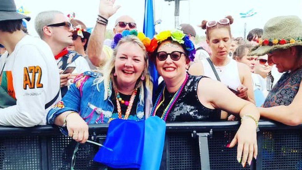 Lisa Morris with a friend at Glastonbury