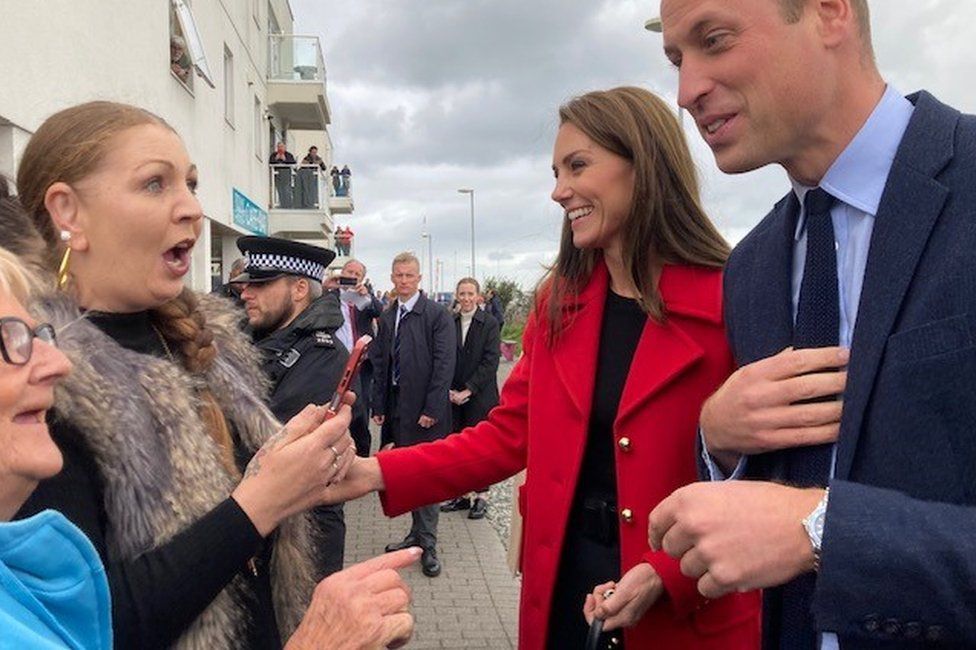 Prince William and Kate meeting people in Holyhead