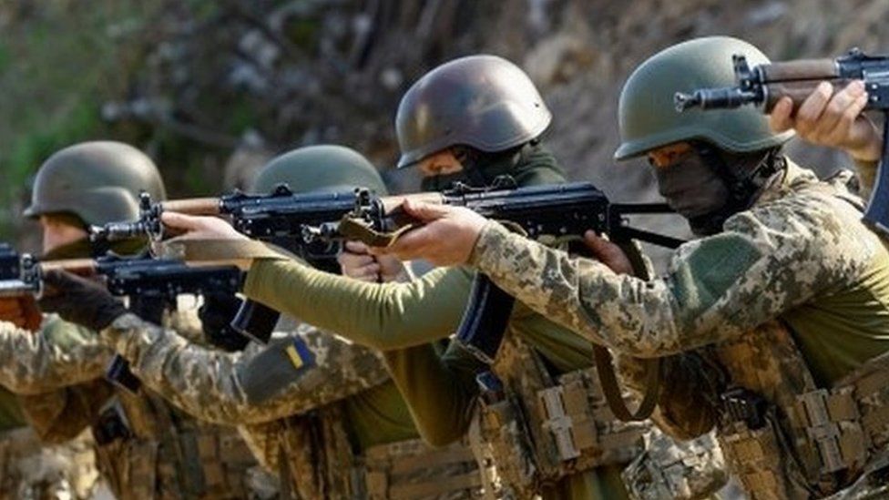 Members of Ukraine's Siberian battalion on exercises outside Kyiv