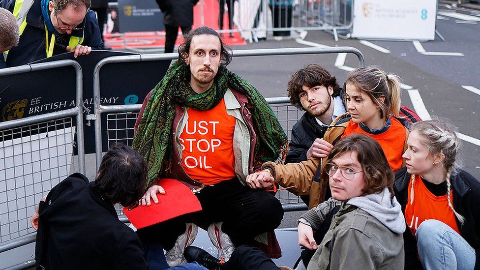 Just Stop Oil protesters at the Bafta Awards