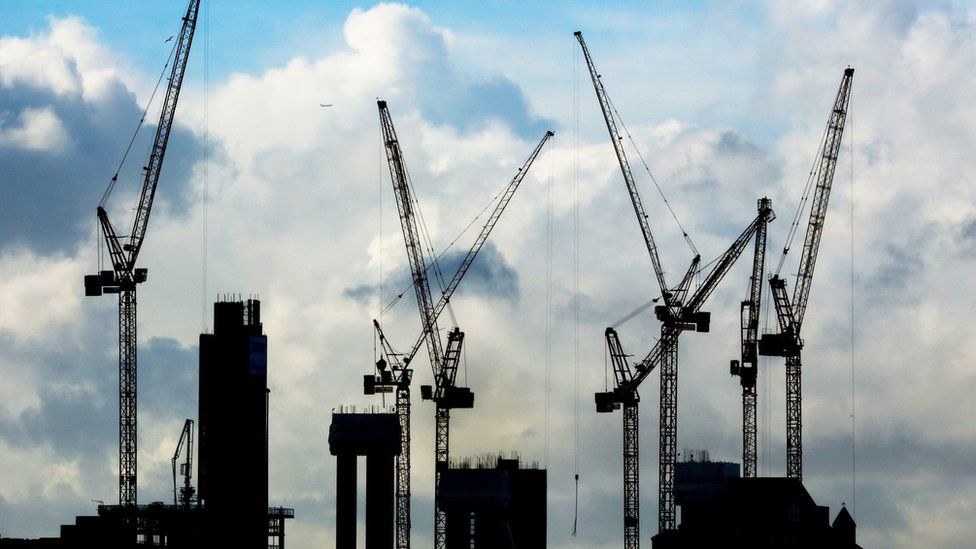 A general view of construction cranes on the London skyline