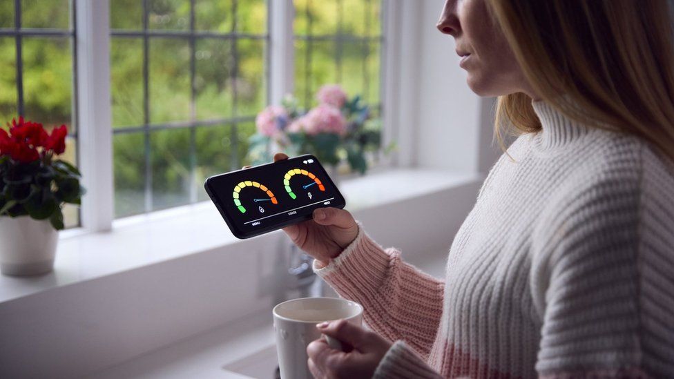 Woman looking at a smart meter