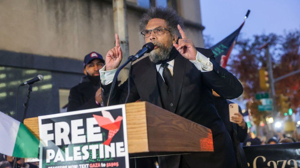 Cornel West at a rally in New York City
