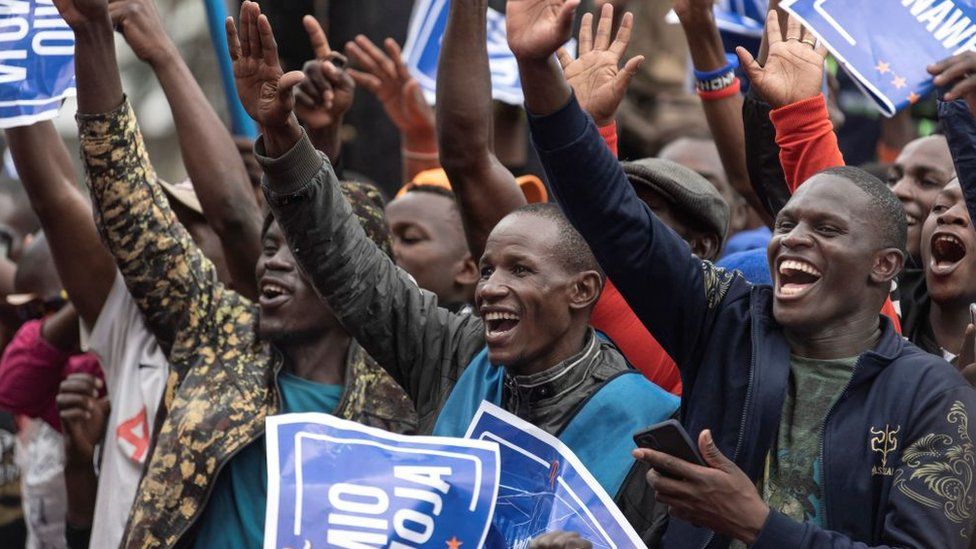 Supporters of presidential candidate Raila Odinga at a rally