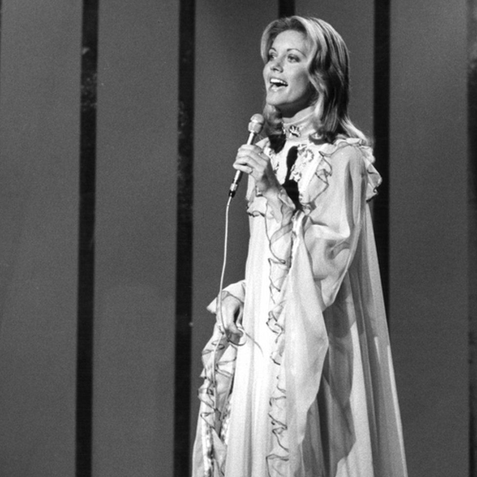 Olivia Newton-John singing in the 1974 Eurovision Song Contest