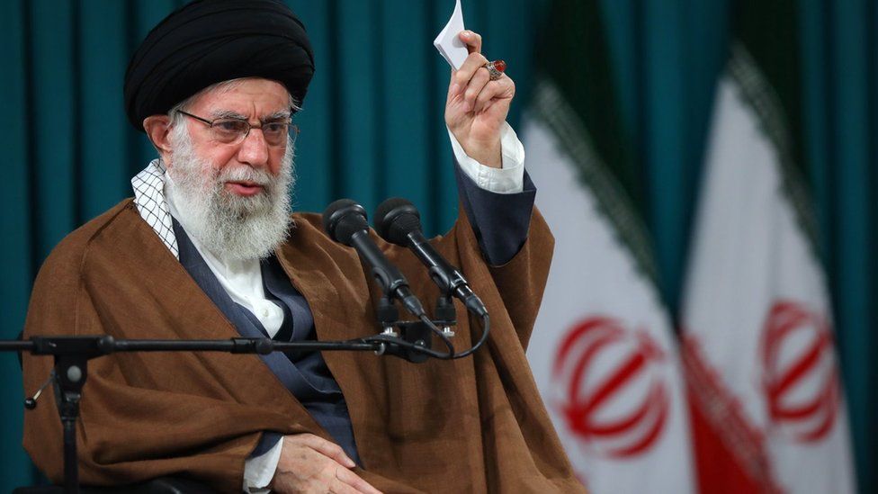 Iranian Supreme Leader Ayatollah Ali Khamenei speaks during a meeting with members of the Iranian government in Tehran, Iran (12 April 2022)