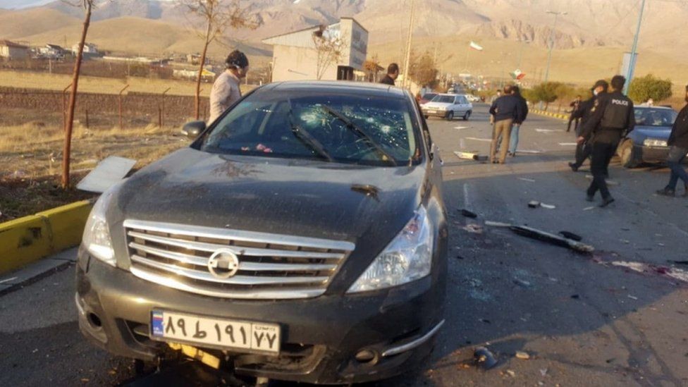 The car in which Mohsen Fakhrizadeh was killed in November 2020