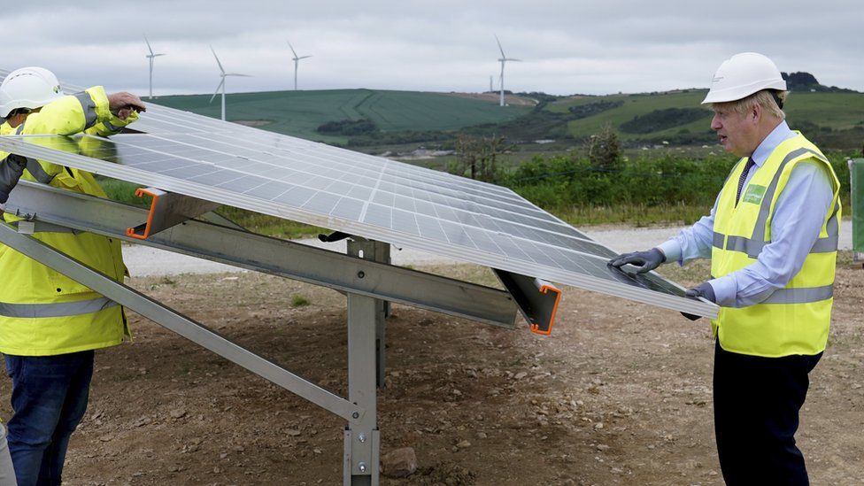 Boris Johnson visiting a solar farm in Cornwall