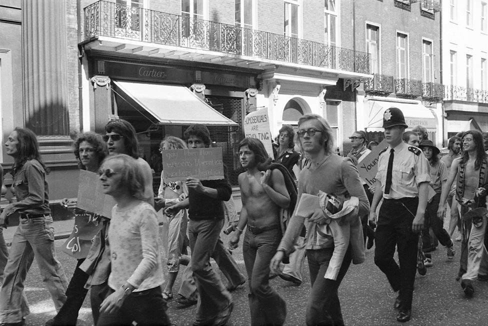 People attend the Pride march in 1973