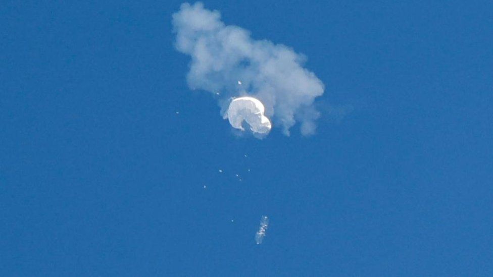 The balloon after it was hit by a Sidewinder missile