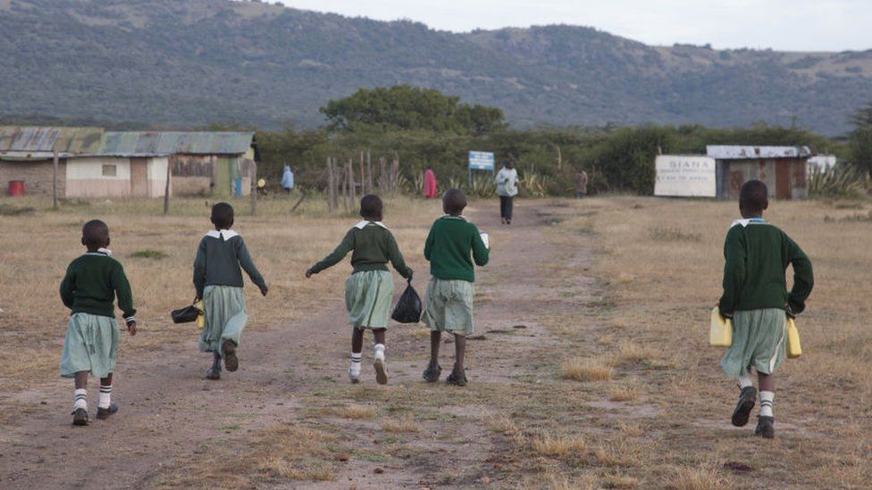 Children going to school in a rural area of Kenya