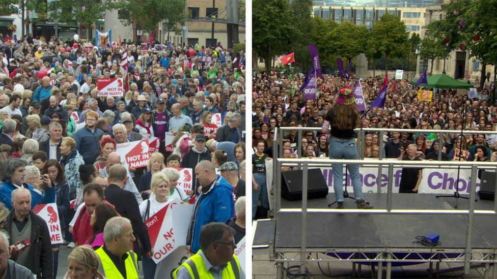 Pro choice and anti abortion rallies in Belfast