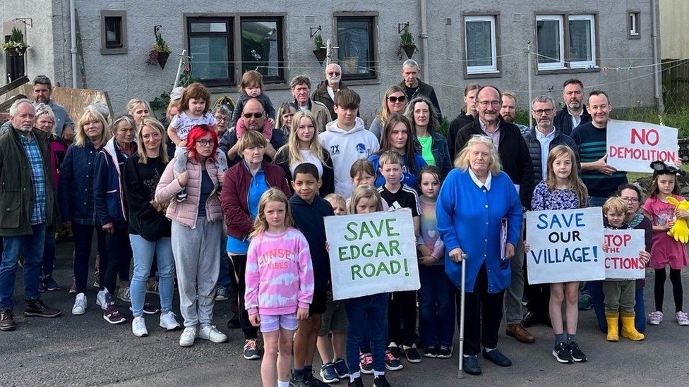 Villagers protesting outside Edgar Road houses in Westruther