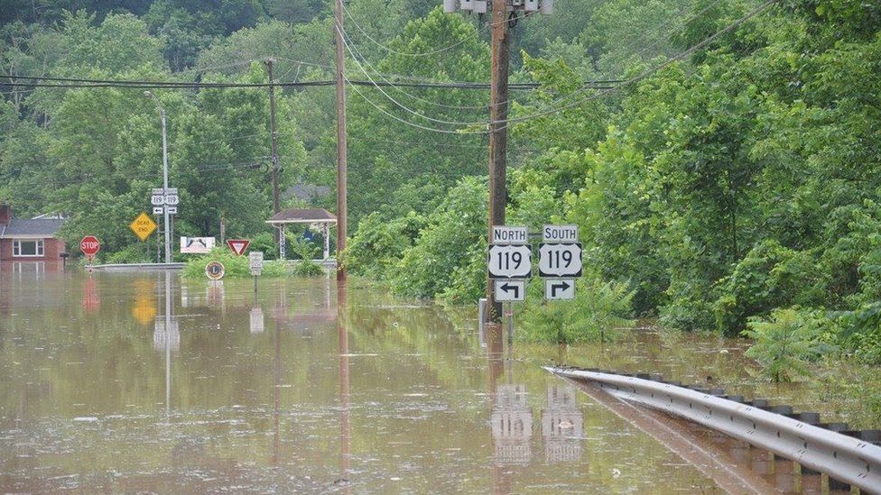 High water is seen after West Virginia was pummelled by up to 10 inches (0.2m) of rain, on 24 June