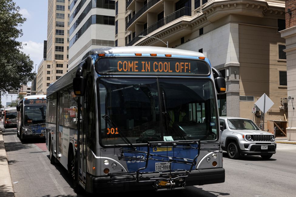 Austin CapMetro buses offer free rides allowing passengers a space to cool off as extreme heat hits Texas, in Austin, Texas