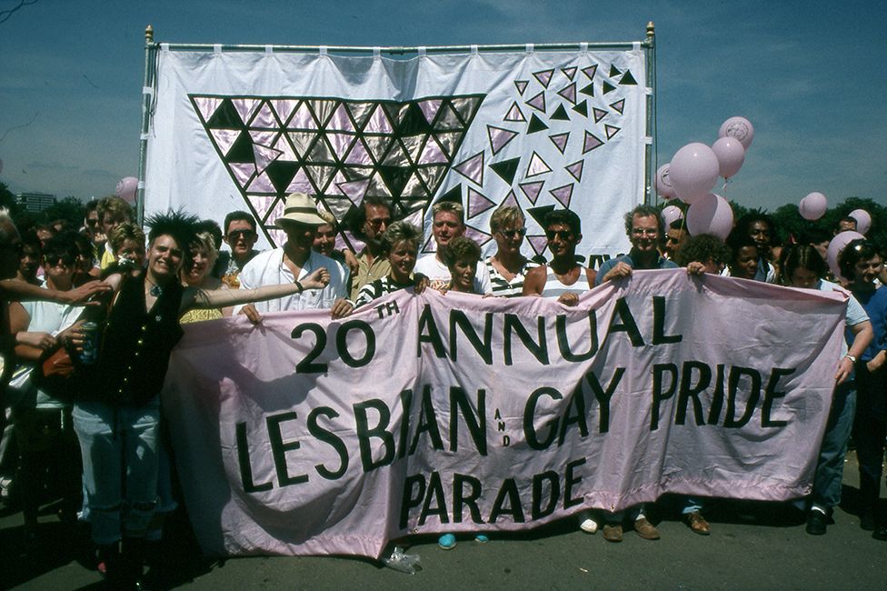 People attend the Pride march in 1989