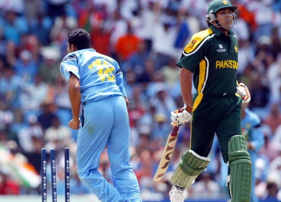 Inzamam-Ul-Haq of Pakistan is run out by a country mile by Anil Kumble of India during the ICC Cricket World Cup match between India and Pakistan at the Supersport Stadium in Centurion, South Africa on M arch 1, 2003.