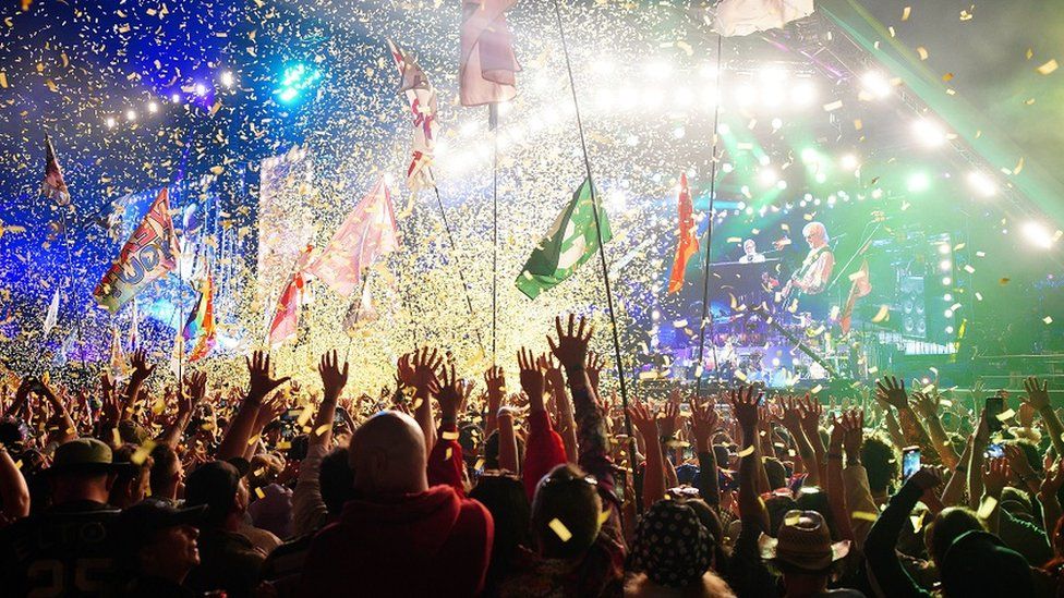 Elton John performing at Glastonbury