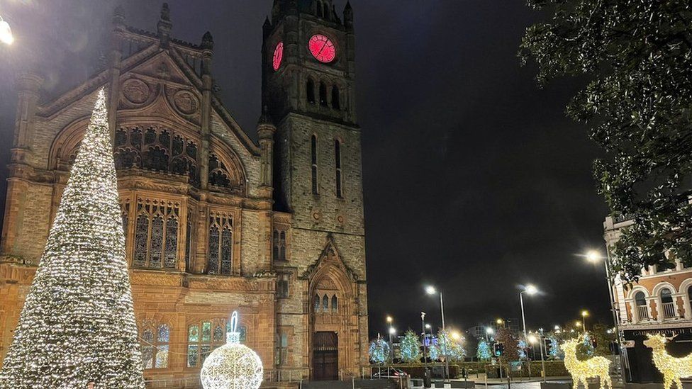 derry's guildhall square at christmas