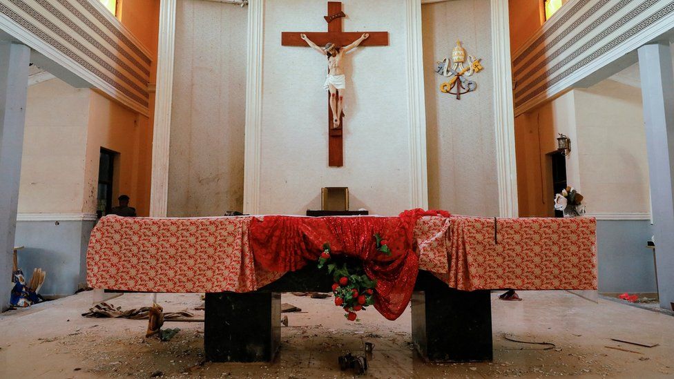 The altar at the St Francis Catholic Church in Nigeria after an attack