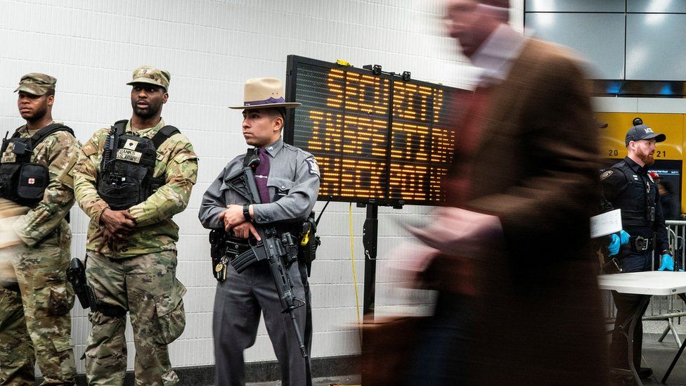 A security inspection station in the subway