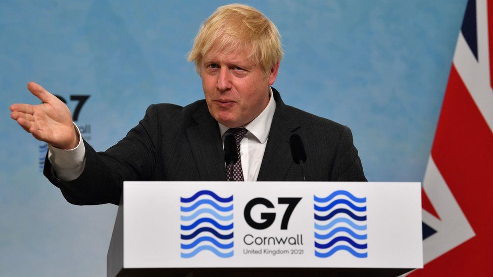 Boris Johnson hosts a press conference at the end of the G7 summit
