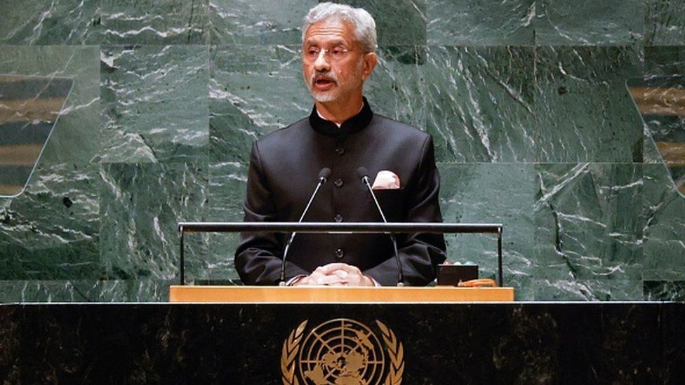India's Foreign Minister Subrahmanyam Jaishankar addresses the 78th United Nations General Assembly at UN headquarters in New York City on September 26, 2023.