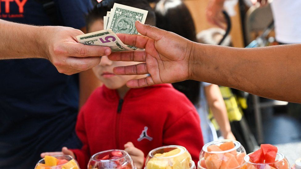 a person pays for fruit in dollars