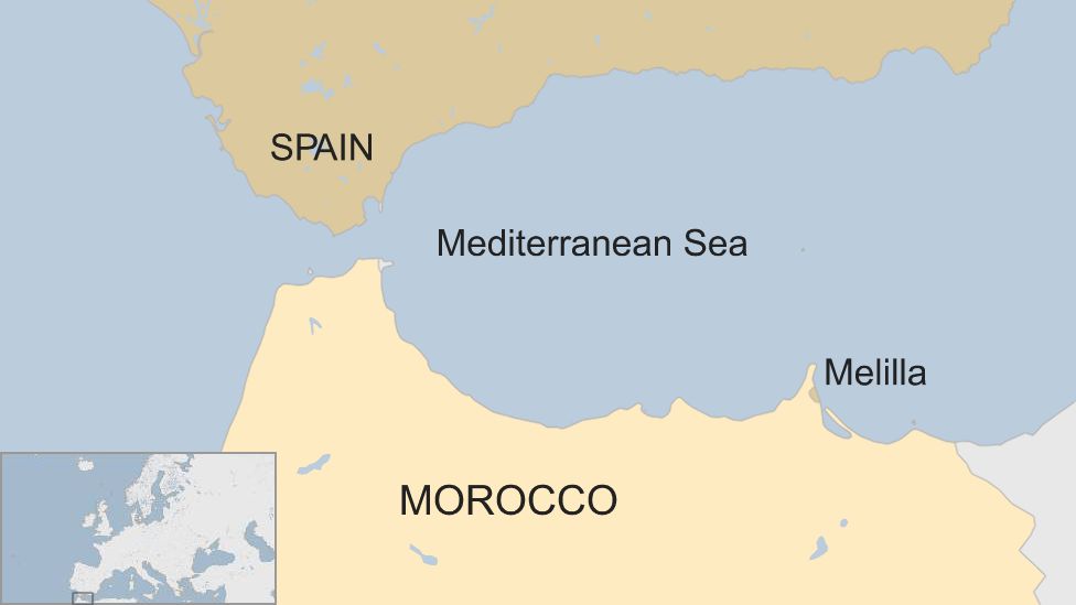 A BBC map showing the location of Melilla