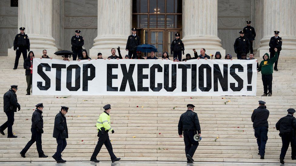 Anti-death penalty protest outside the Supreme Court in the US.