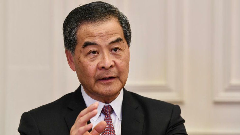 Former Hong Kong chief executive Leung Chun-ying speaks to the media after a celebration of the 40th anniversary of the establishment of the Shenzhen Special Economic Zone on October 14, 2020 in Hong Kong, China.