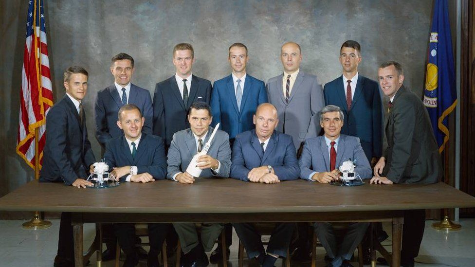 Anthony Llewellyn, first on the right in the front, and the rest of the scientist-astronauts chosen by NASA